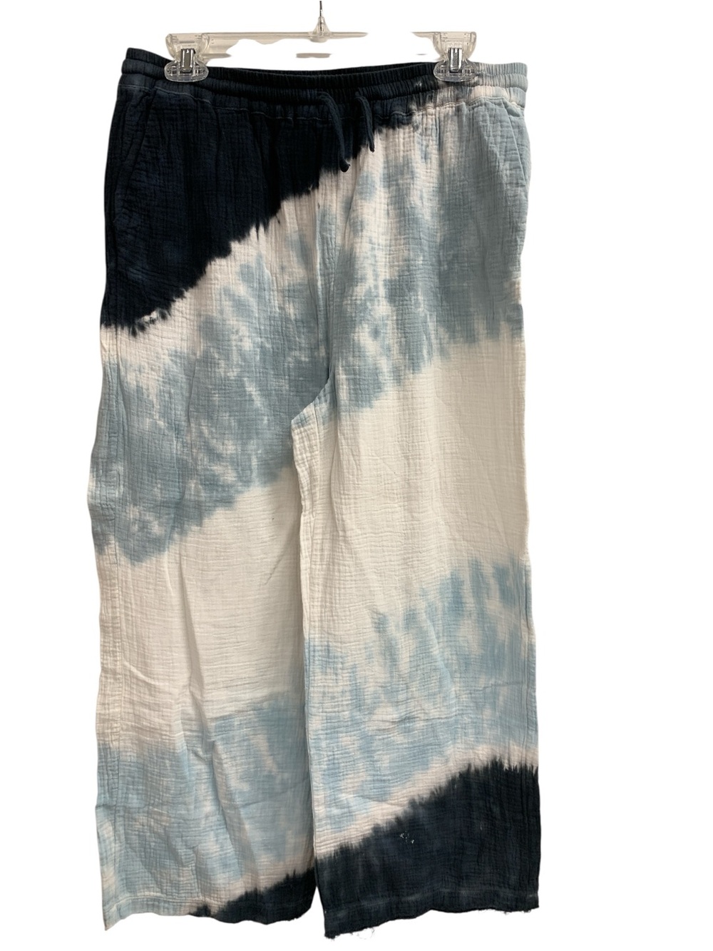 CHARLIE B Black, Light Blue & White Tie-Dye Wide Leg Pants Size M